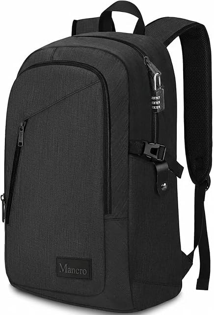 Sac à dos anti-vol Mancro avec port de chargement USB, convient aux ordinateurs portables de 15,6 po pour MacBook, sac à dos mince pour hommes et femmes, sac à dos d'ordinateur d'affaires, noir