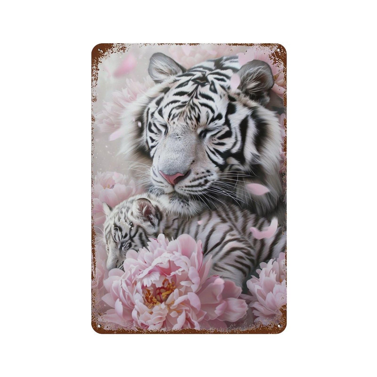 HDURYEYRYY Mother Tiger’s Warm Embrace 02 Wall Retro Iron Vintage Art Metal Tin Sign Poster Modern Home Cofffee Club Art Bar Shop Decor Style 30x20cm
