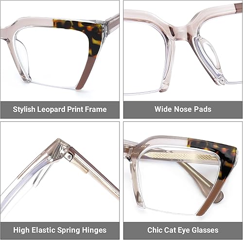 Miniatura 4 de Zeelool TR90 - Lentes de ojo de gato con montura semirregular, con lente transparente sin receta para mujer, gafas de gran tamaño