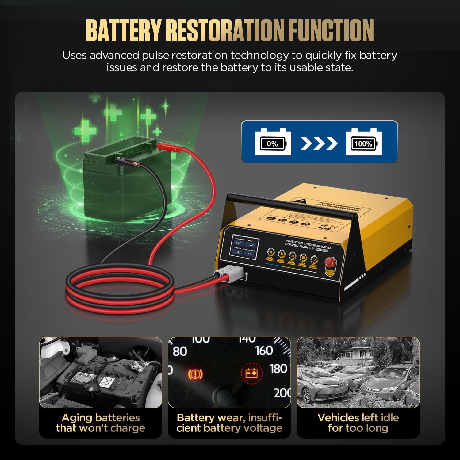 Battery Charger,Flash Reprogramming Power Supply,EM365 Reprogramming Tool,Programming Power & Fast Charging,Vehicle Jump Start & Battery Repair