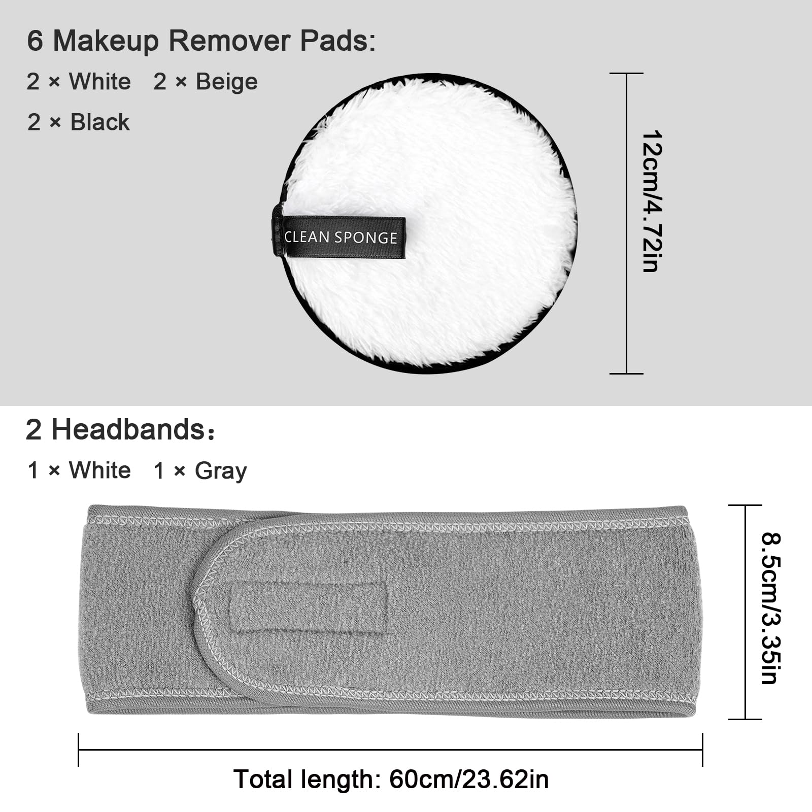 8 Pack Makeup Remover Pads with Spa Headbands - Image 2