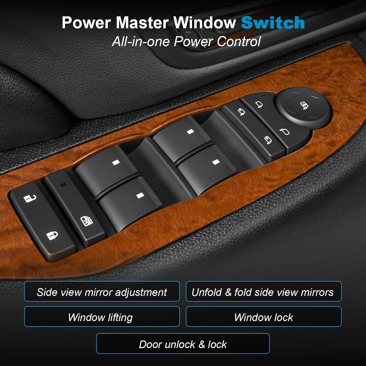 20835553 Power Window Switch Driver Side with Power Folding Mirrors & Door Lock - Master Window Control for 2007-2013 Chevy Silverado Tahoe Suburban, 2007-2014 GMC Sierra Yukon Cadilla Escalade
