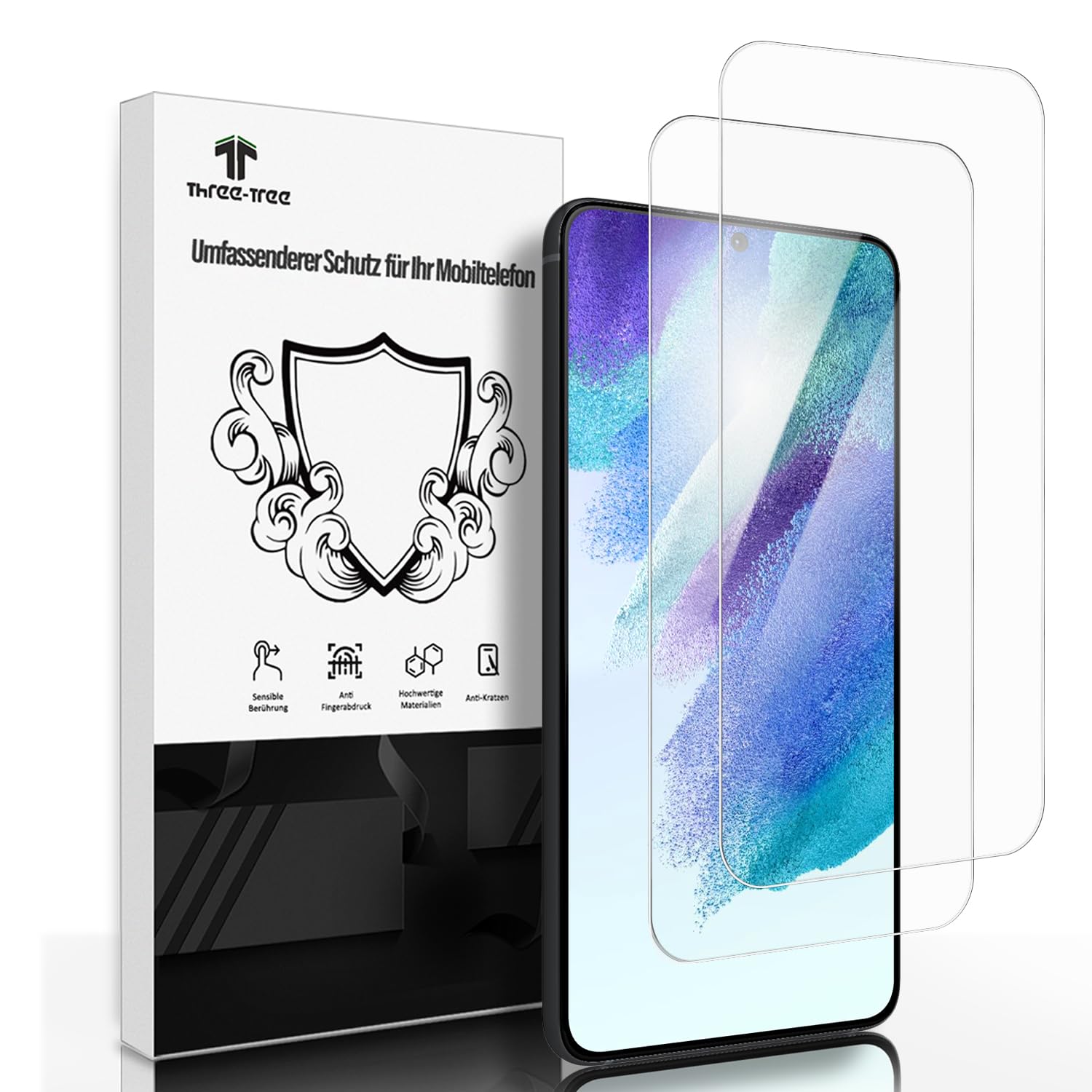 Pack of 2 Screen Protectors for Tempered Glass for Samsung Galaxy S21 FE Film, Fingerprint ID Support Protective Glass Ultra Resistant, 9H Hardness Tempered Glass Screen Protector, HD Clear for S21 FE