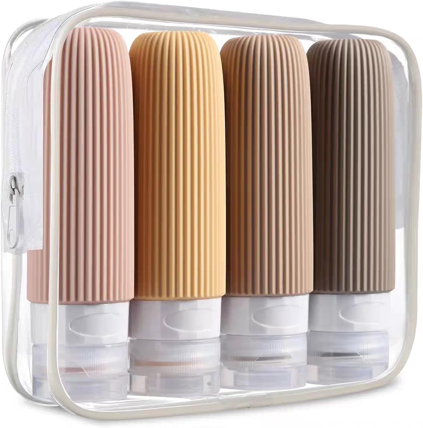 Kit 4 Frascos de Viagem em Silicone para Cosméticos Pote Reutilizável para Shampoo Condicionador e Loção Com Estojo de Transporte Acessório de Mala e Necessaire (Marrom) Kit 4 Frascos de Viagem em Silicone para Cosméticos Pote Reutilizável para Shampoo Condicionador e Loção Com Estojo de Transporte Acessório de Mala e Necessaire (Marrom)