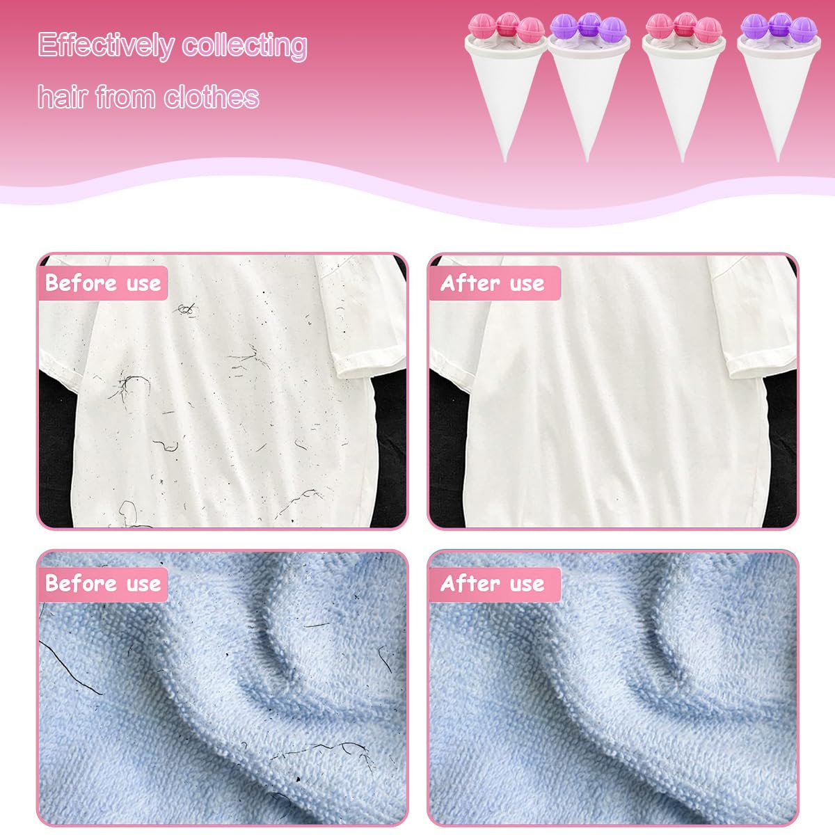 Ruayia 4er-Pack Waschbälle Mit Wäschenetz – Fussel- & Haarfänger Für Waschmaschine – Konisches Mesh-Design – Pink & Lila – Inkl. Reißverschluss-Netzbeutel