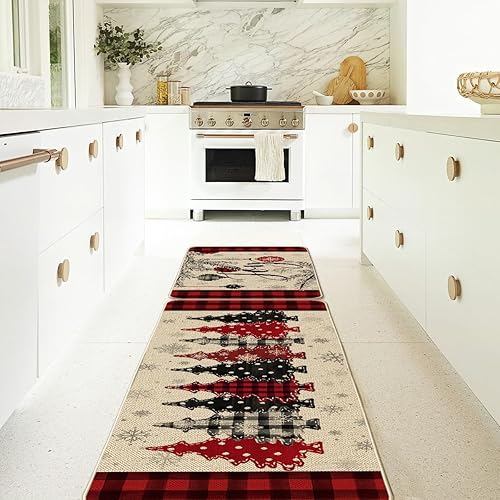 Miniatura 7 de Artoid Mode Juego de 2 tapetes de cocina de Navidad rojos con diseño de copos de nieve, decoración de invierno, alfombras de cocina de bajo perfil