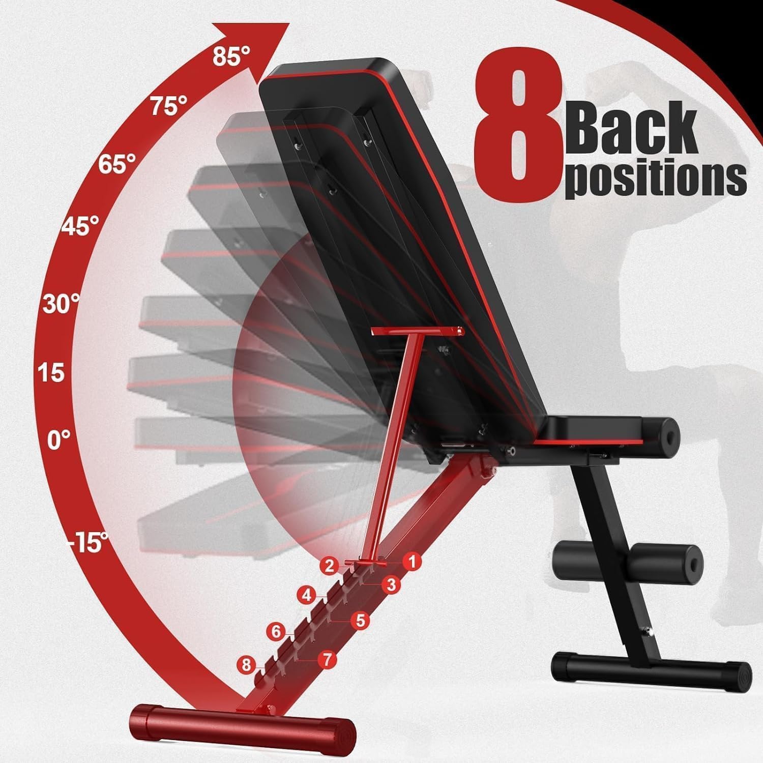 Banco de pesas plegable ajustable, multifunción, banco de entrenamiento inclinado para entrenamiento de cuerpo entero, banco de fitness 8 en 1 para casa o en el gimnasio, capacidad de peso de 360 kg