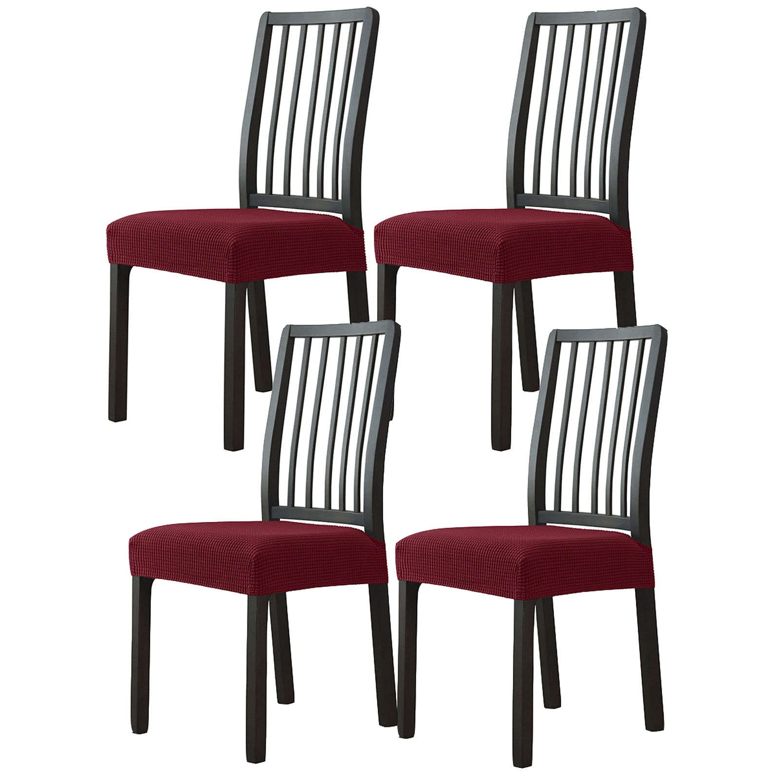 Set di 4 coprisedili elasticizzati per sedie da pranzo, in tessuto jacquard, rimovibili e lavabili, colore: rosso vino