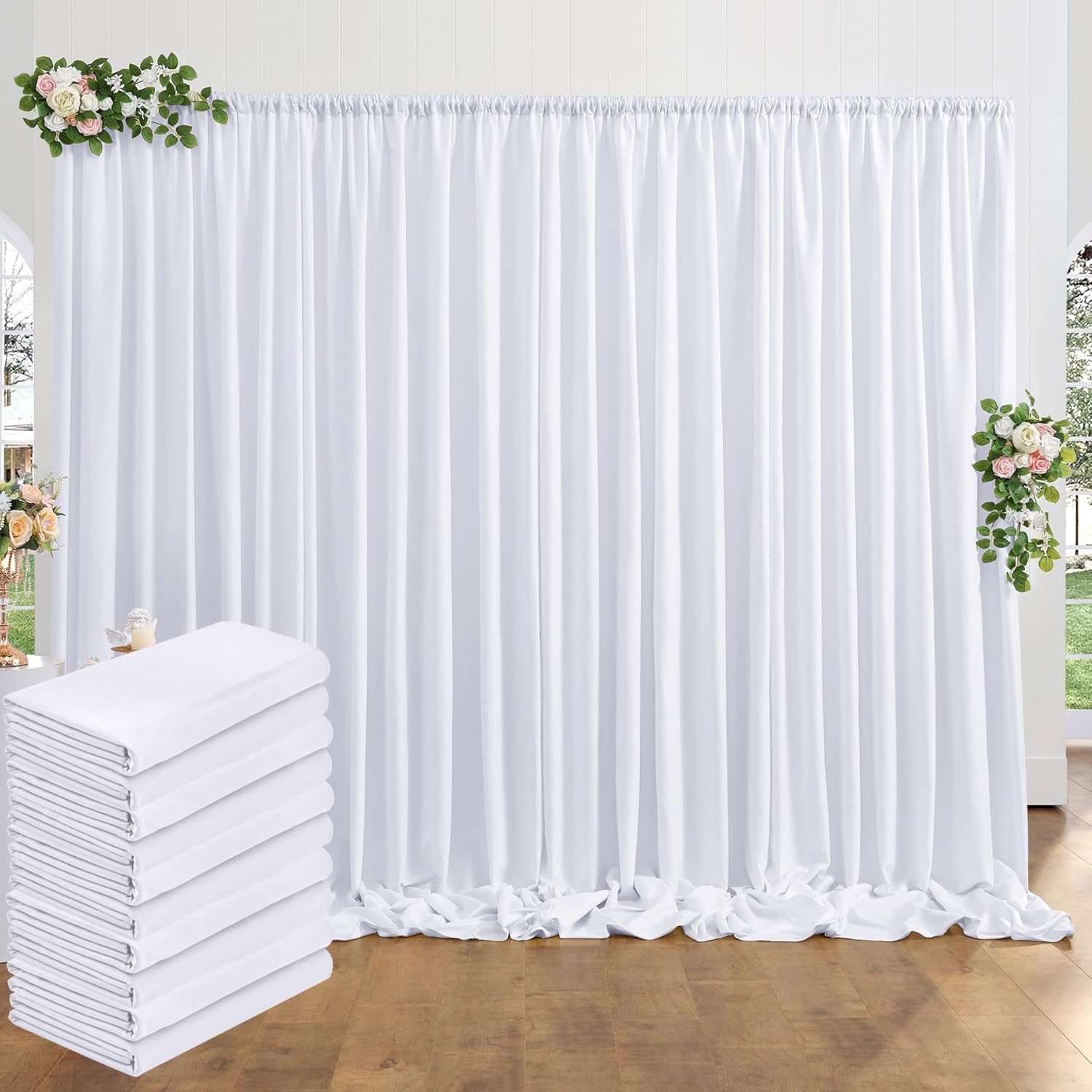 50 ft x 10 ft Thick White Backdrop Curtain for Wedding Parties, 10 Panels White Polyester Wedding Backdrop Drapes for Party Birthday Backdrop Photography Home Decorations