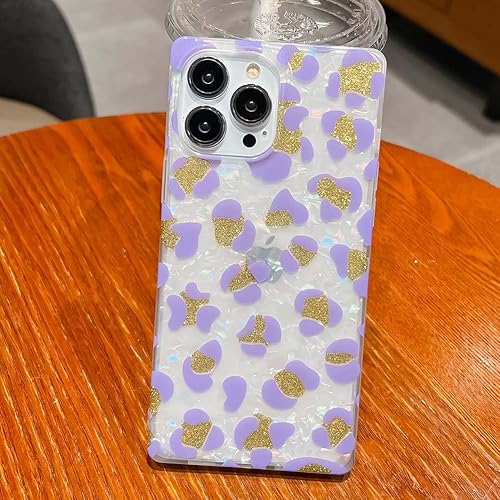 Miniatura 6 de KERZZIL Funda de lujo con diseño de leopardo y perla para iPhone 13 Pro de 6.1 pulgadas, con borde cuadrado, bonito polvo dorado dorado brillante