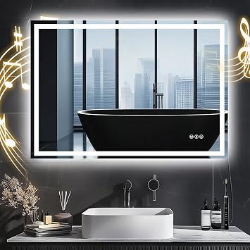 Trintion LED Bathroom Mirror with Lighting Wall Mirror Bathroom Mirror Anti-Fog with Touch Switch Energy-Saving Light Mirror 100 x 70 cm with Bluetooth [Energy Class E]