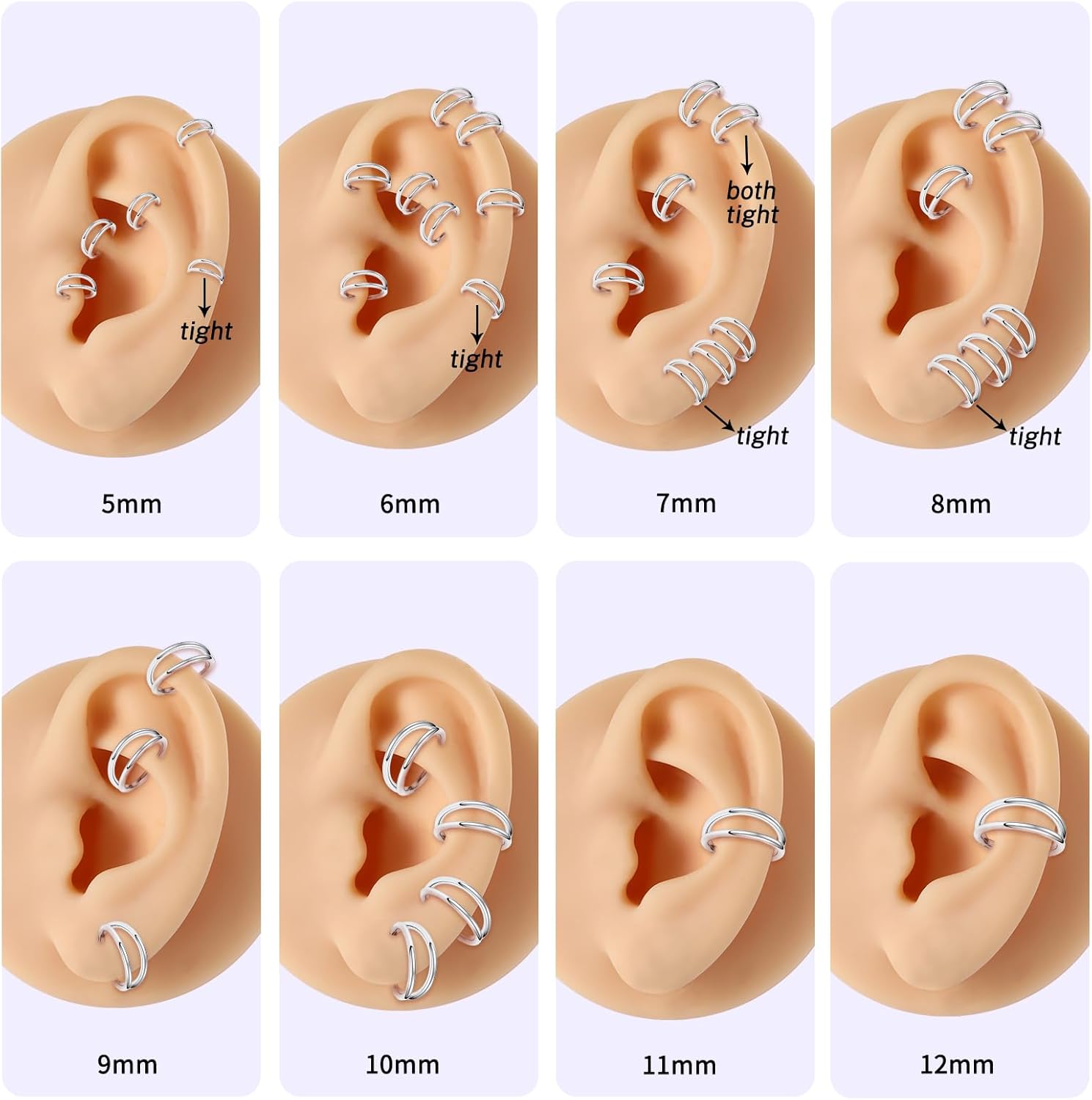 PEAKLINK 5PCS Double Nose Hoop Ring 316L Conch Earring Helix Piercing Septum Nose Jewelry Surgical Steel Cartilage Earrings Nose Clicker Rings Rook Tragus Lobe Lip Piercing Jewelry 6 to 12 mm - Image 5