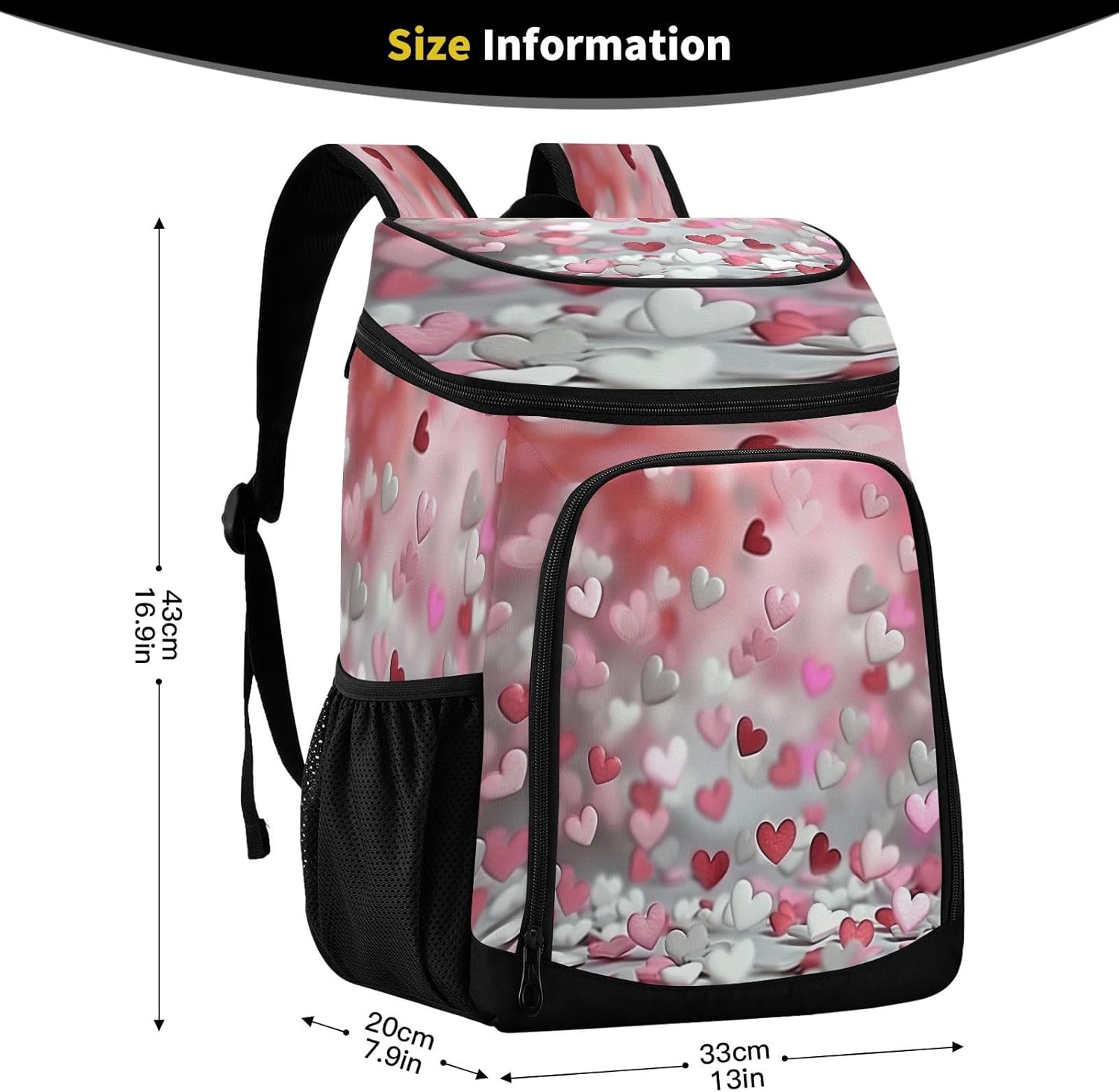Romantic Heart Cooler Backpack 36 Cans Leakproof Waterproof Backpack Cooler Bag Beach Accessories Travel Camping Fishing Backpack for Women Men