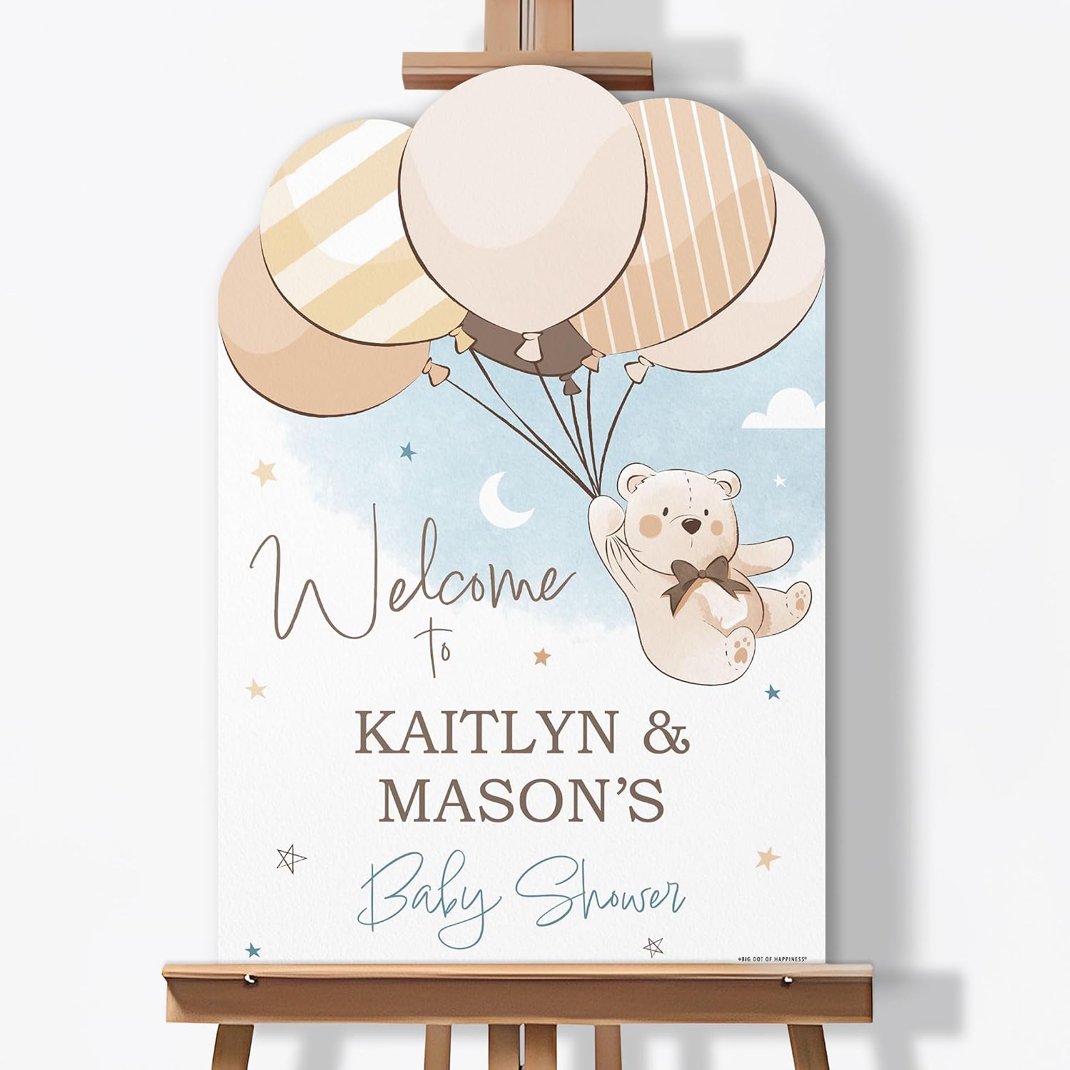 Big Dot of Happiness Personalized Teddy Bear Baby Shower Welcome Sign, Custom Blue We Can Bearly Wait Party Tabletop Decor Sign, Premium Matte Plastic Board, 11 x 17 inches