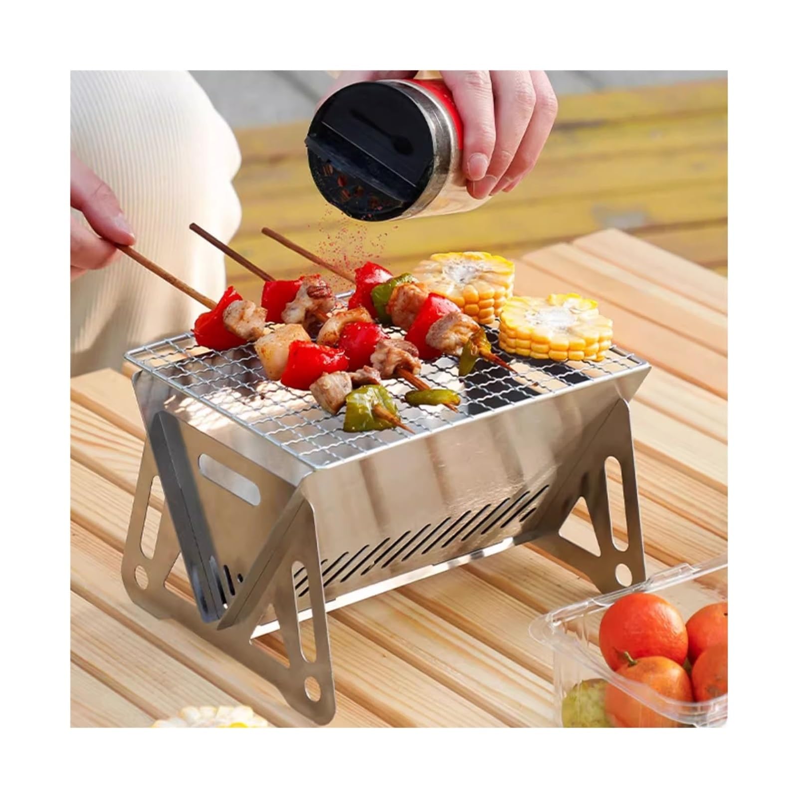 Grill węglowy Składany piec do grillowania na zewnątrz z piecem parzenia herbaty Domowy grill wewnętrzny misą Pikniki kempingowe na świeżym powietrzu