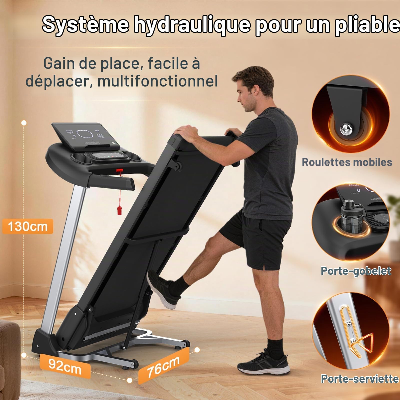 Kitopa Tapis de Course pour la Maison, Tapis de Course jusqu'à 7 CV et 20 km/h, Grande Surface de Course Professionnelle avec 18 inclinaisons, Tapis de Course Pliable avec écran LCD interactif et