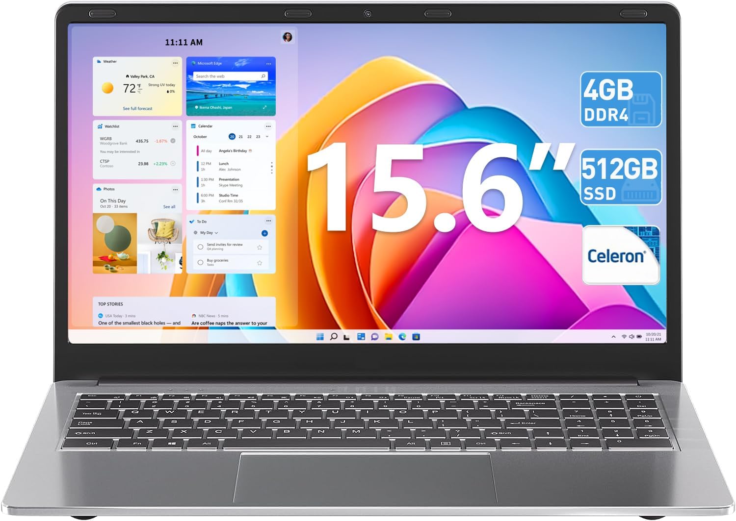 Laptop Computer, 15.6 inch Laptop, Laptops with 4GB RAM/512 GB SSD, Quad Core Processor, Webcam, Type-C, Mini HDMI, 5000mah Long Battery, 2.4/5G WiFi, Mini HDMI, Bluetooth 4.2, 2xUSB 3.2