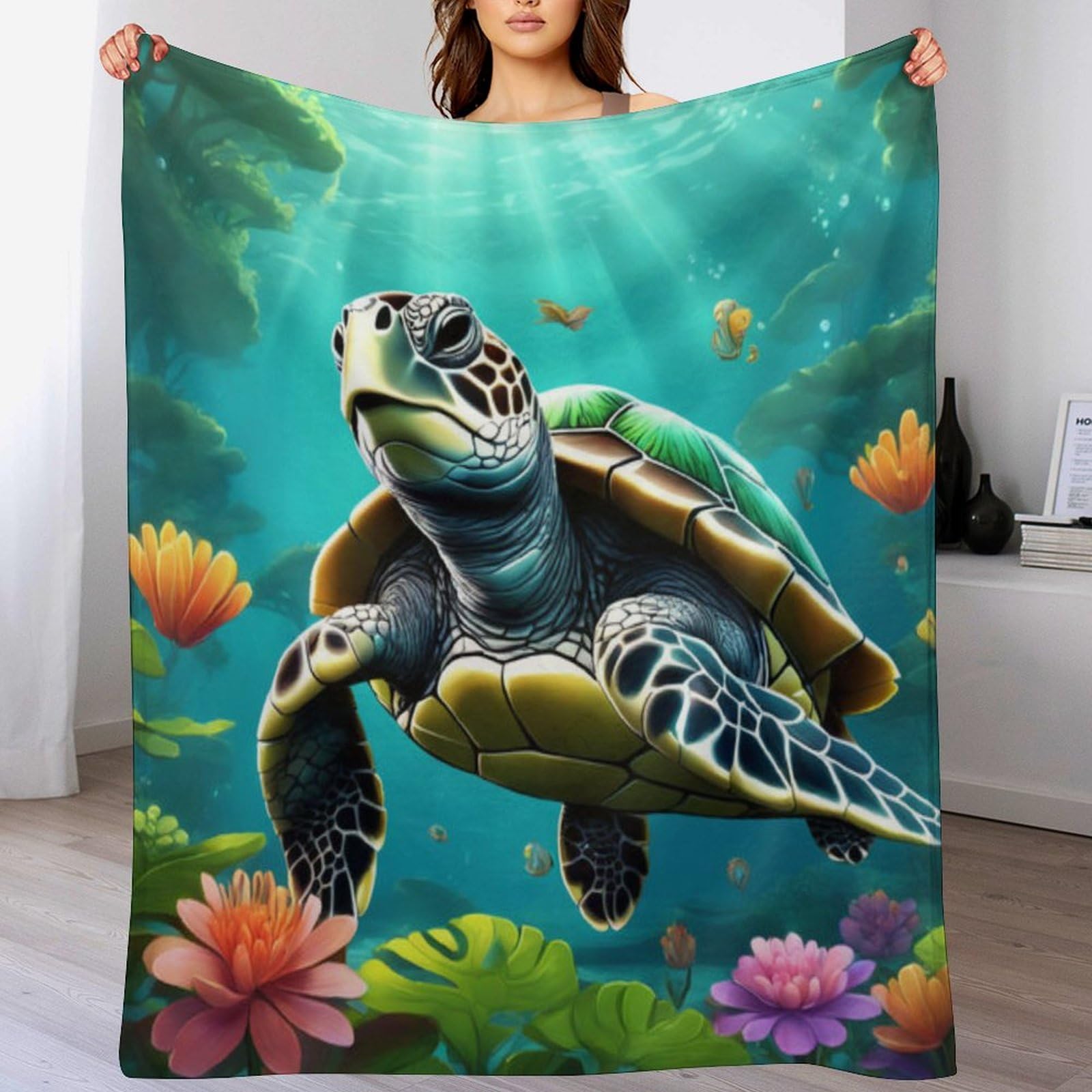 Plaid couverture tortue de mer douce et moelleuse pour envelopper de tendresse le lit de bébé