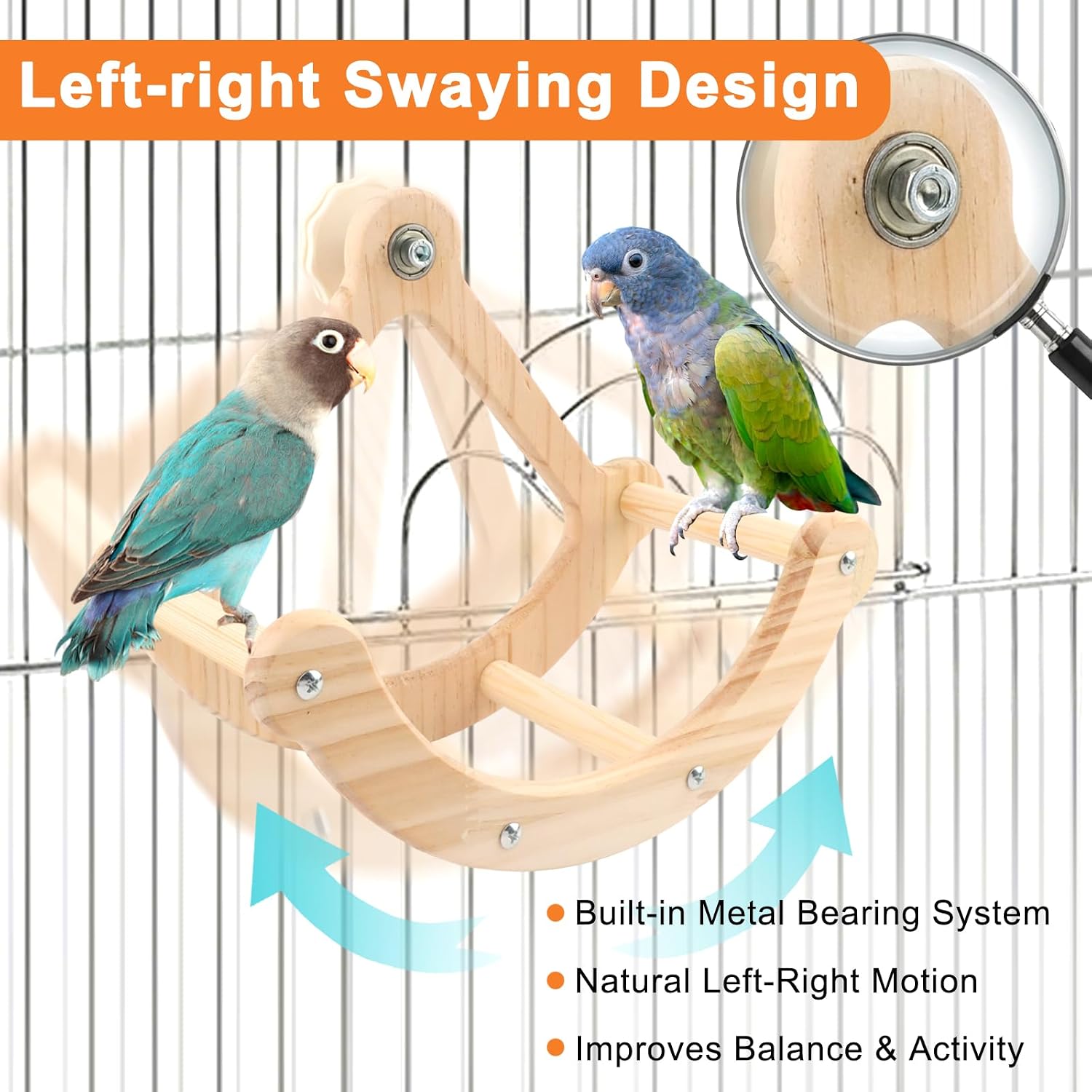 Bird Perch Toy, Interactive Rocking Parakeet Toys and Perches with Bells image 5