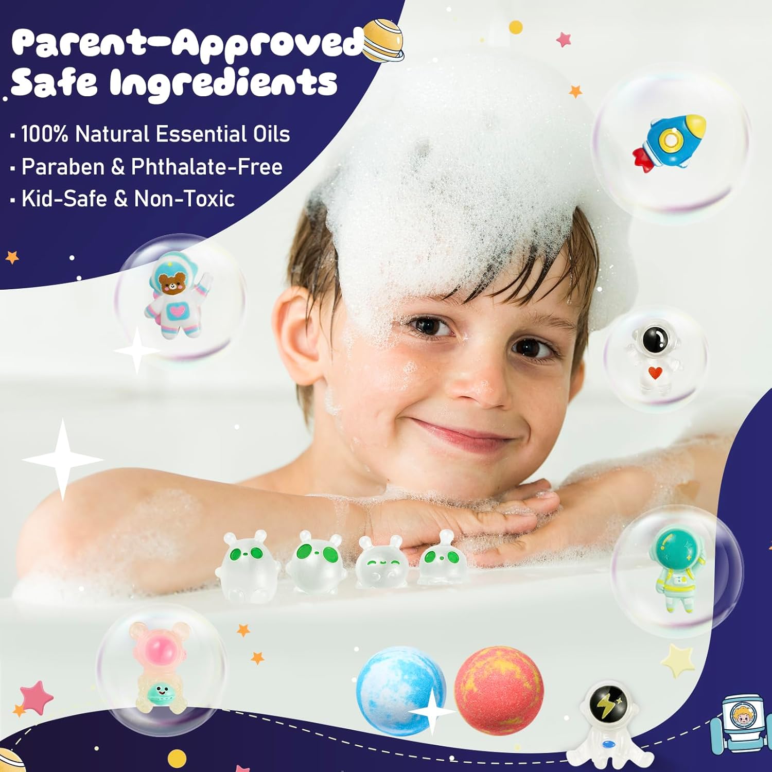 20 Pack Galaxy Bath Bombs for Kids with Space Explorer Toys, Cosmic Adventure Kids Bath Bombs with Astronauts, Rockets, Planets & Glow-in-The-Dark Aliens Inside,End-of-School Year Gifts - Image 4