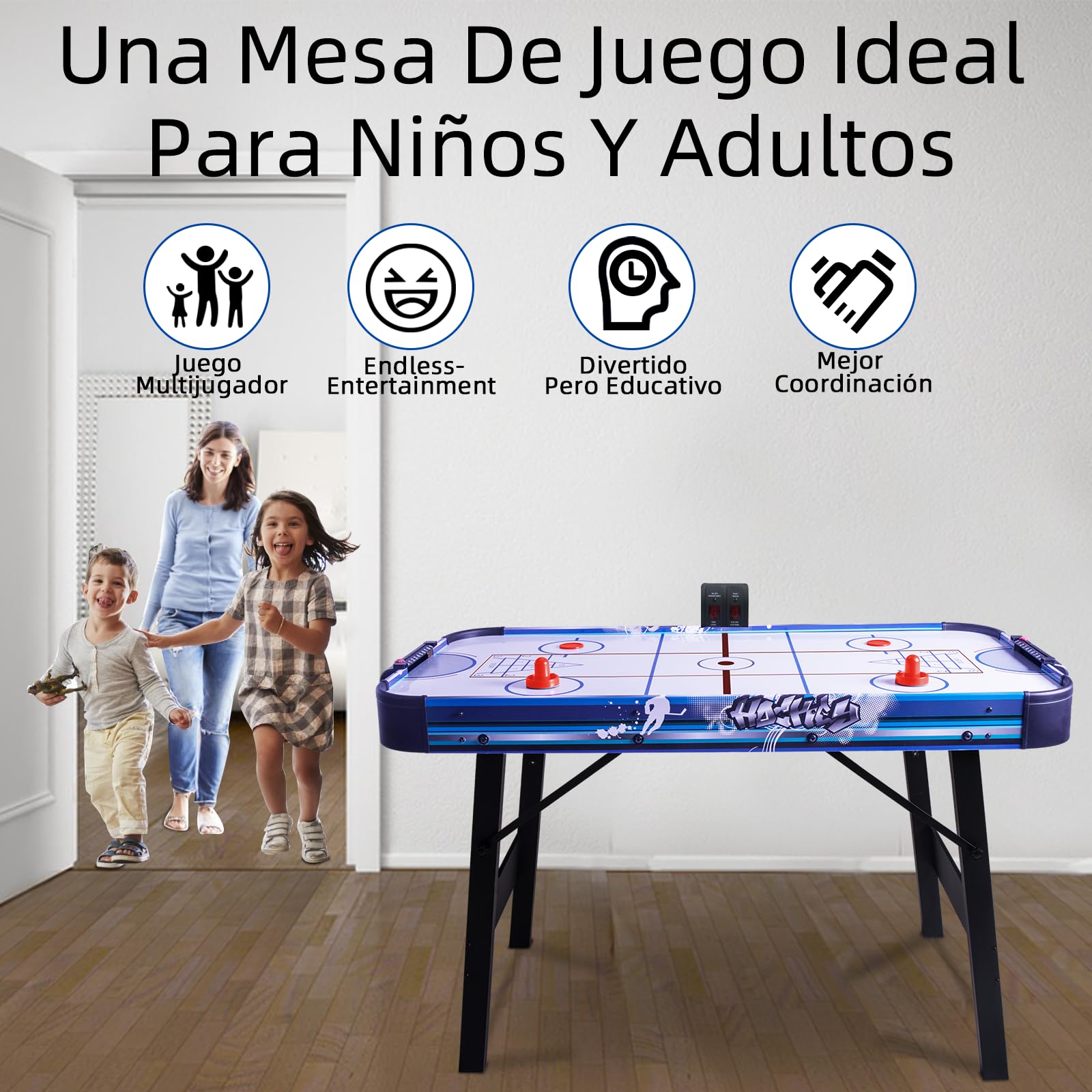 HLC Mesa Multijuego 3 en 1, Air Hockey Mesa, Bowling, Shuffleboard, con Ventilador de 12 V, Tamaño 130 x 61 x 78 cm