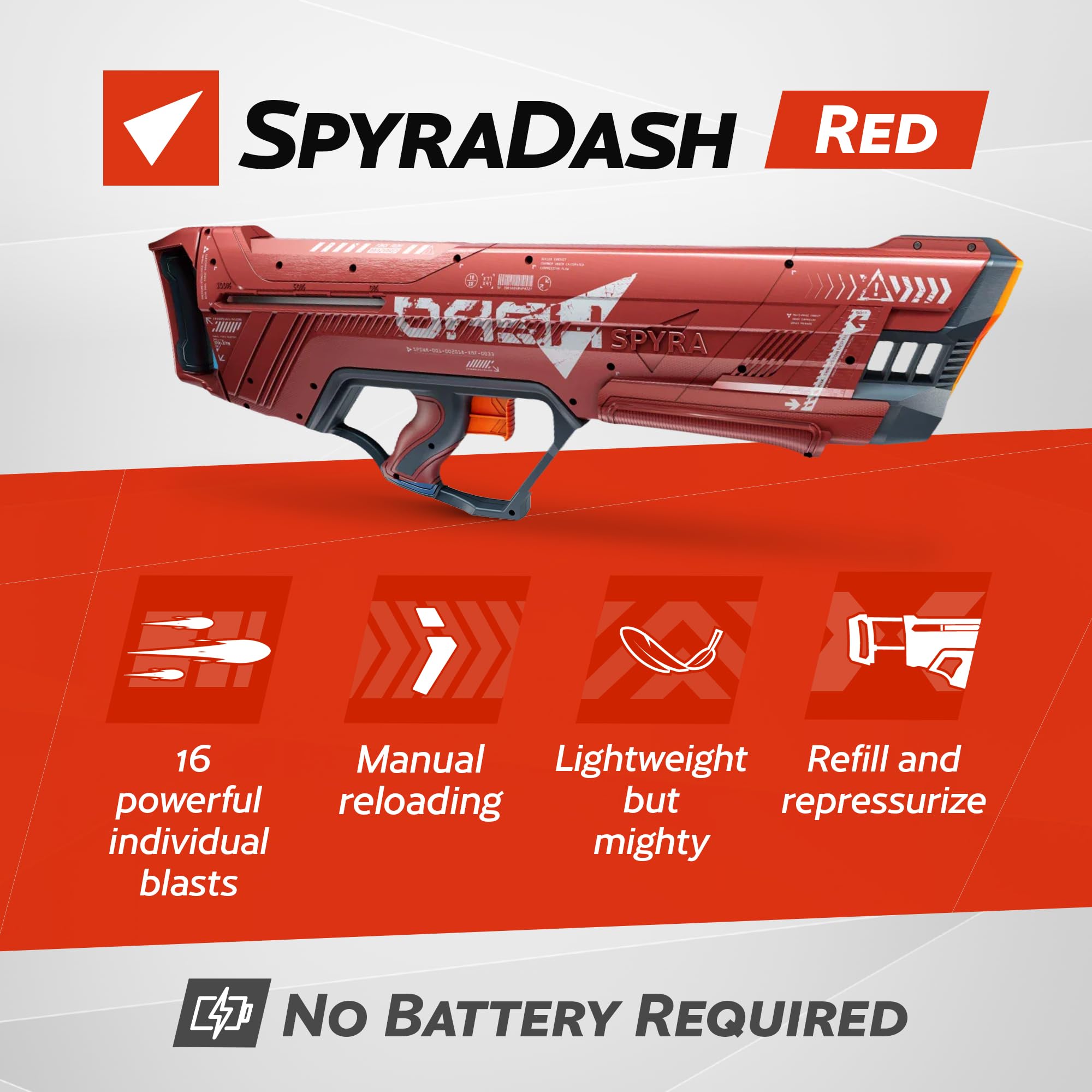 SpyraDash, extrem kraftvoller Wasserblaster mit groer Reichweite, manuellem Pumpmechanismus Keine Batterien nötig (Rot)