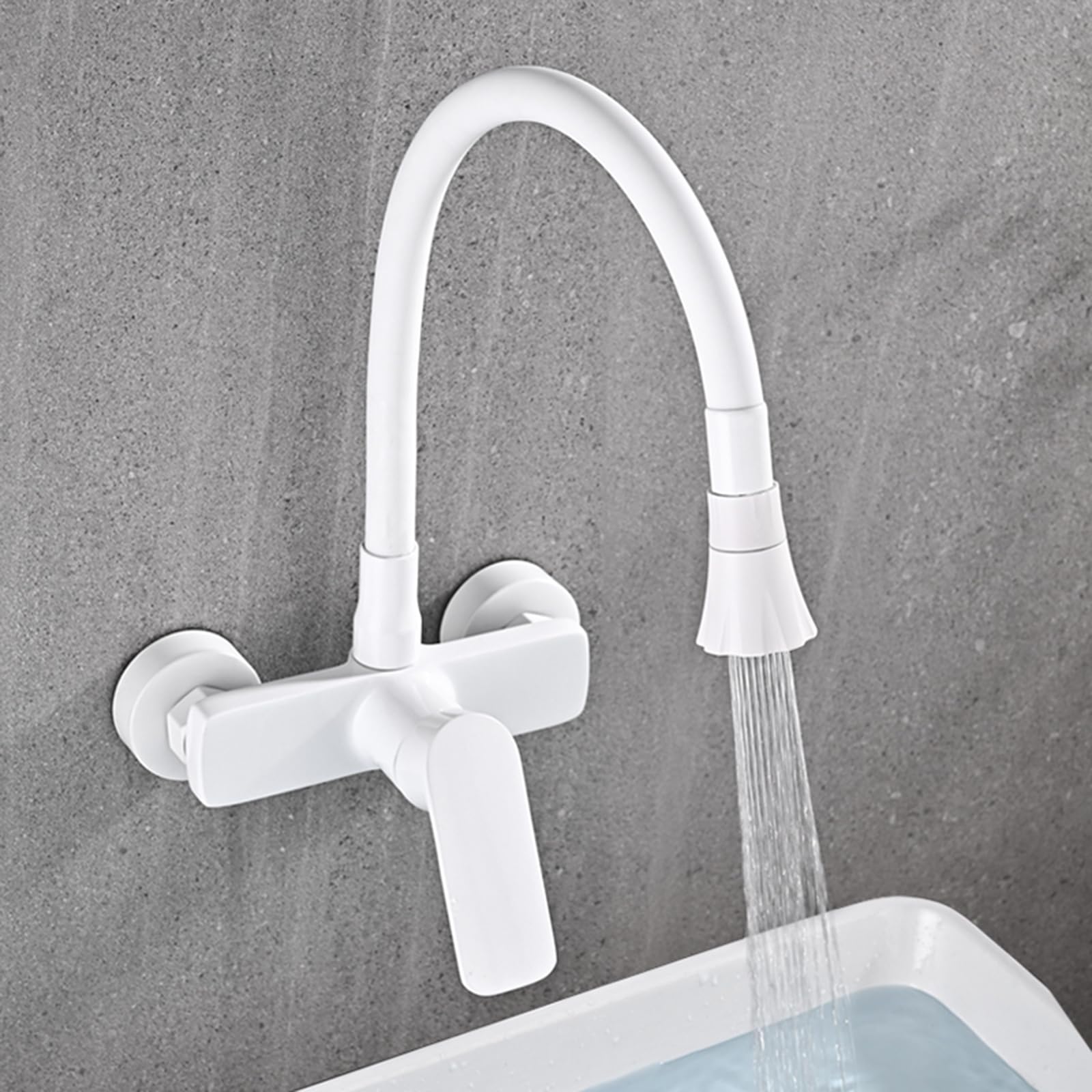 Grifo de Cocina Pared ZPSPZ Monomando 2 Modos Latón Giratorio Grifo Cocina Pared-Blanco