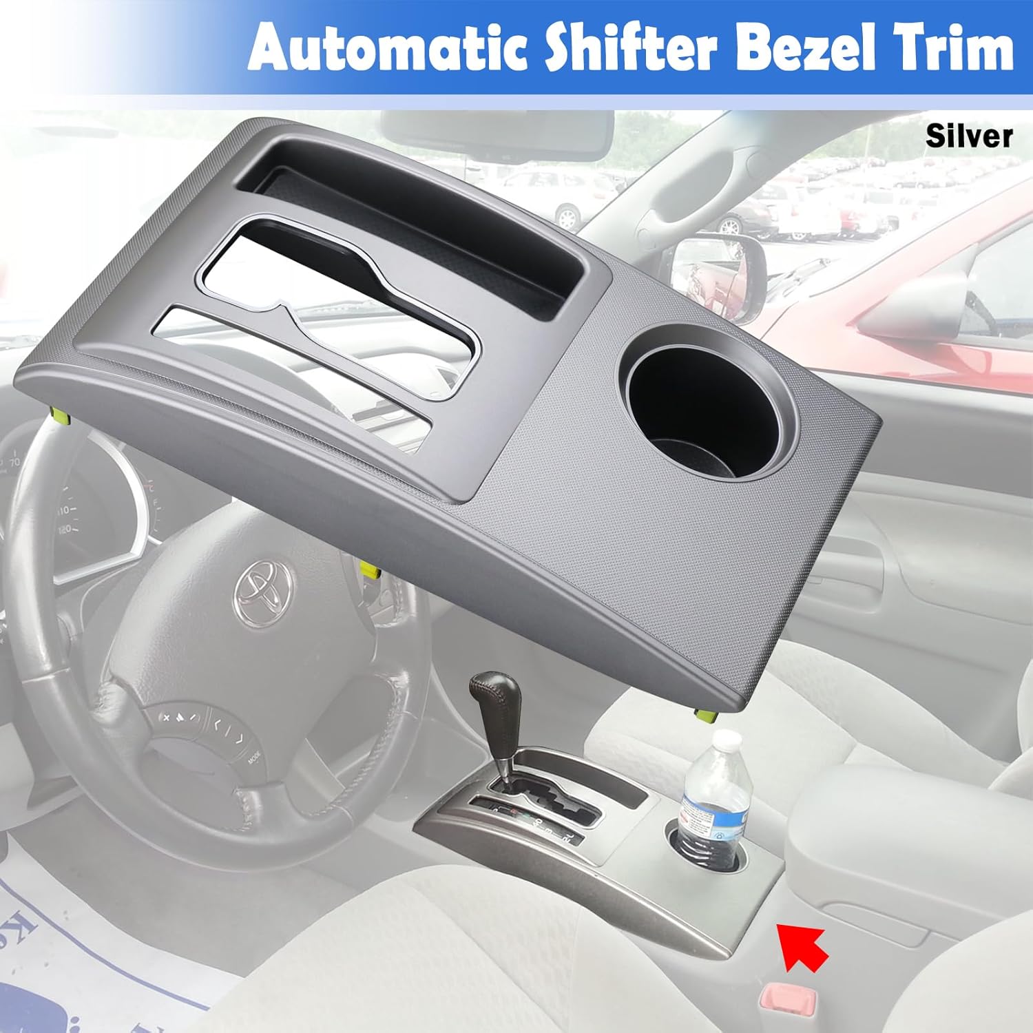 Silver Center Console Shifter Bezel Shift Panel Cover Cup Holder Compatible with Toyota Tacoma 2005-2015 Gear Shift Trim