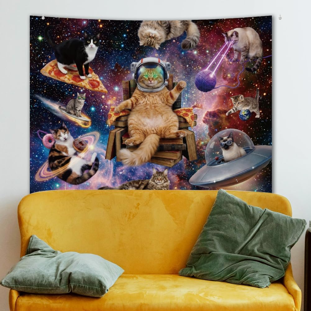 arricraft 1Pc Backdrop Tapestry, Space Cats Patterns Photography Background Decorative Tapestry and Wall Hanging Art for Bedroom Living Room Party Porch Home Decor 35x47 Inches