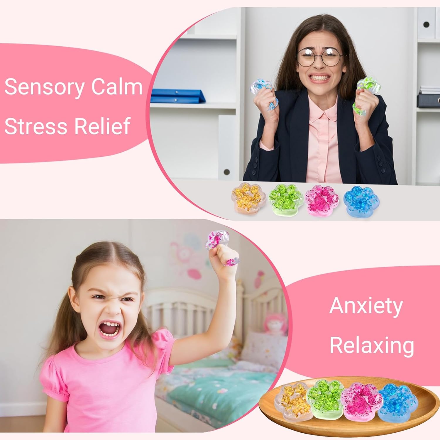 Easter Basket Stuffers for Kids, Taba Squishy Toy (4 Pack), Squishies Squeeze Fidget Toys, Party Favors for Girls 8-12, Soft Sticky Sensory Toy, Autism Stress Relief Toys (Cute Paw)