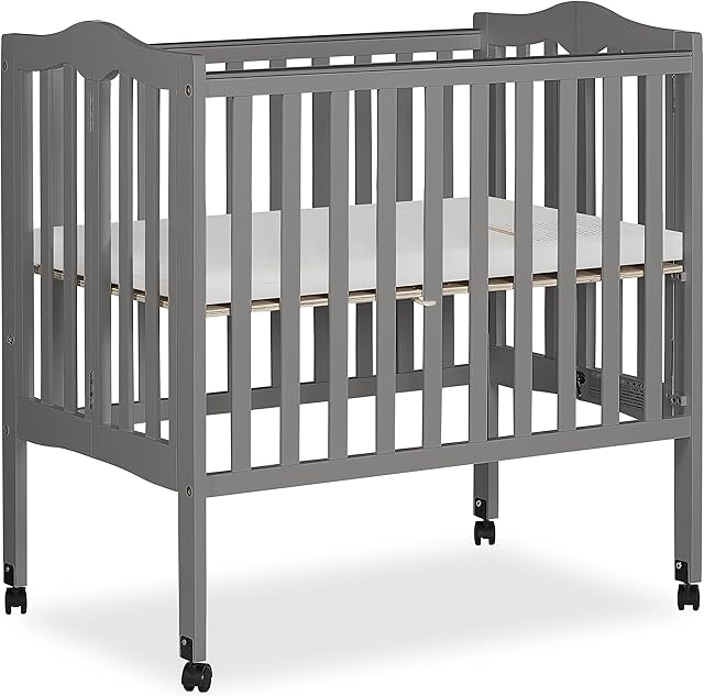 Dream On Me 2-in-1 Lightweight Folding Portable Stationary Side Crib in Steel Grey, Greenguard Gold Certified, Baby Crib to Playpen, Folds Flat for Storage, Locking Wheels