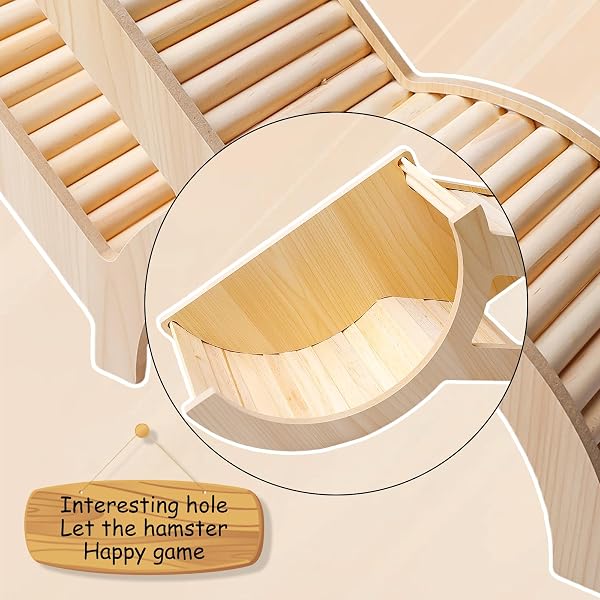 Hamster Tunnel, 31.6*14,5cm Hamster Kletterleiter, Hamster Versteck Käfig, Degushaus aus Holz Watchbox Rennmäuse, Brückenkäfig-Dekoration, Holz-Kletterspielzeug für Rennmäuse Stachelmäuse Degus - 4