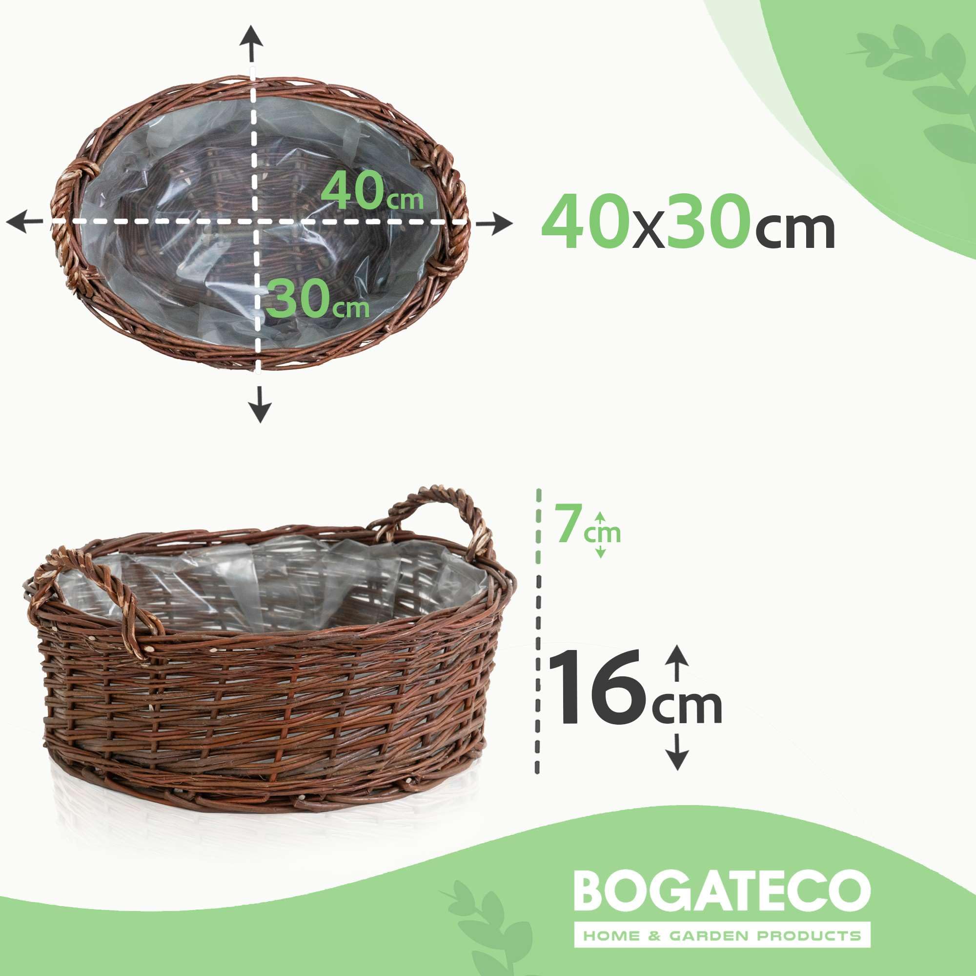 BOGATECO Macetero de mimbre, hecho a mano, de mimbre, cesta ovalada