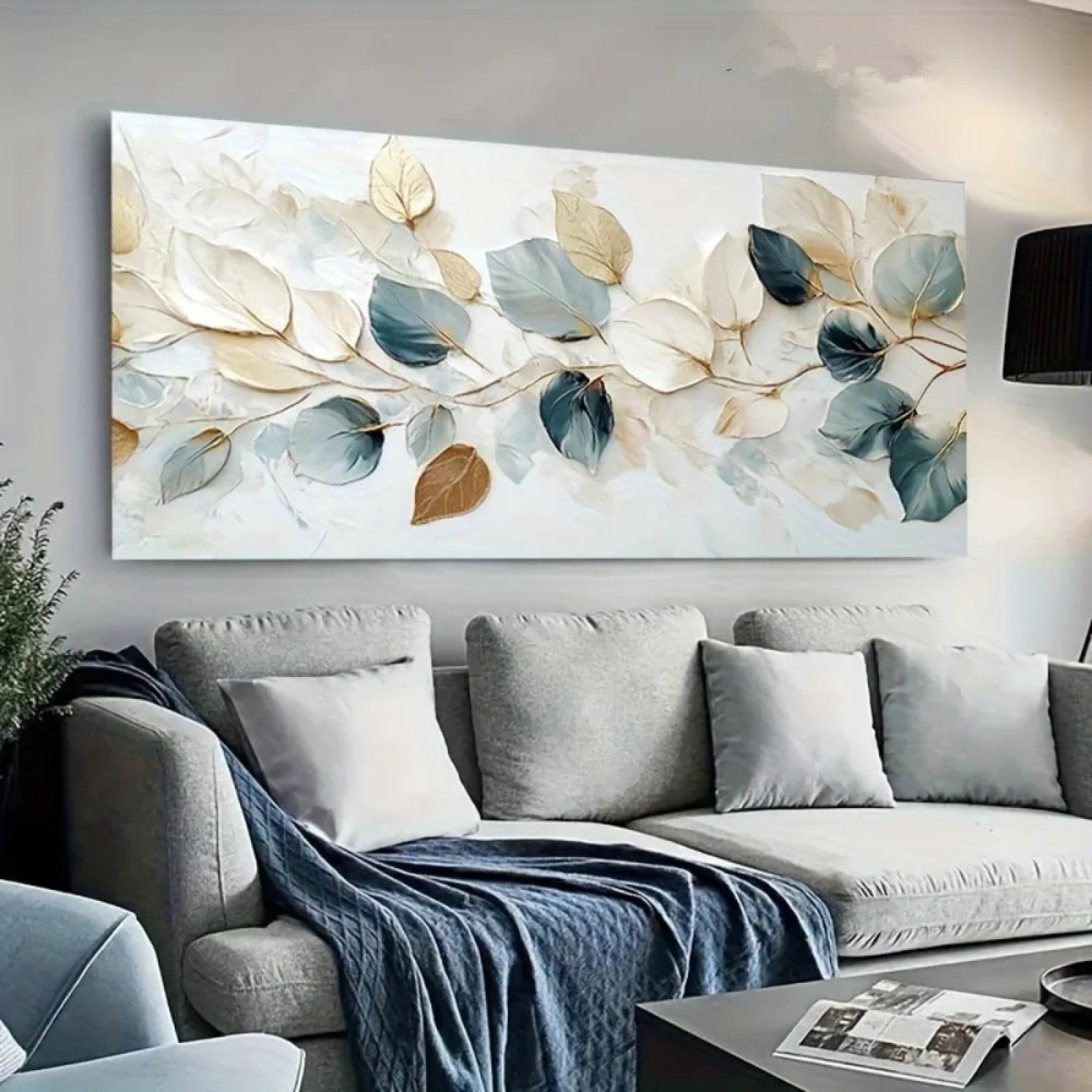 LZJAGXX Póster de lienzo abstracto con hojas de árbol, impresiones artísticas horizontales grandes y florales modernas, arte de pared, decoración del hogar, póster artístico de 70 x 140 cm sin marco
