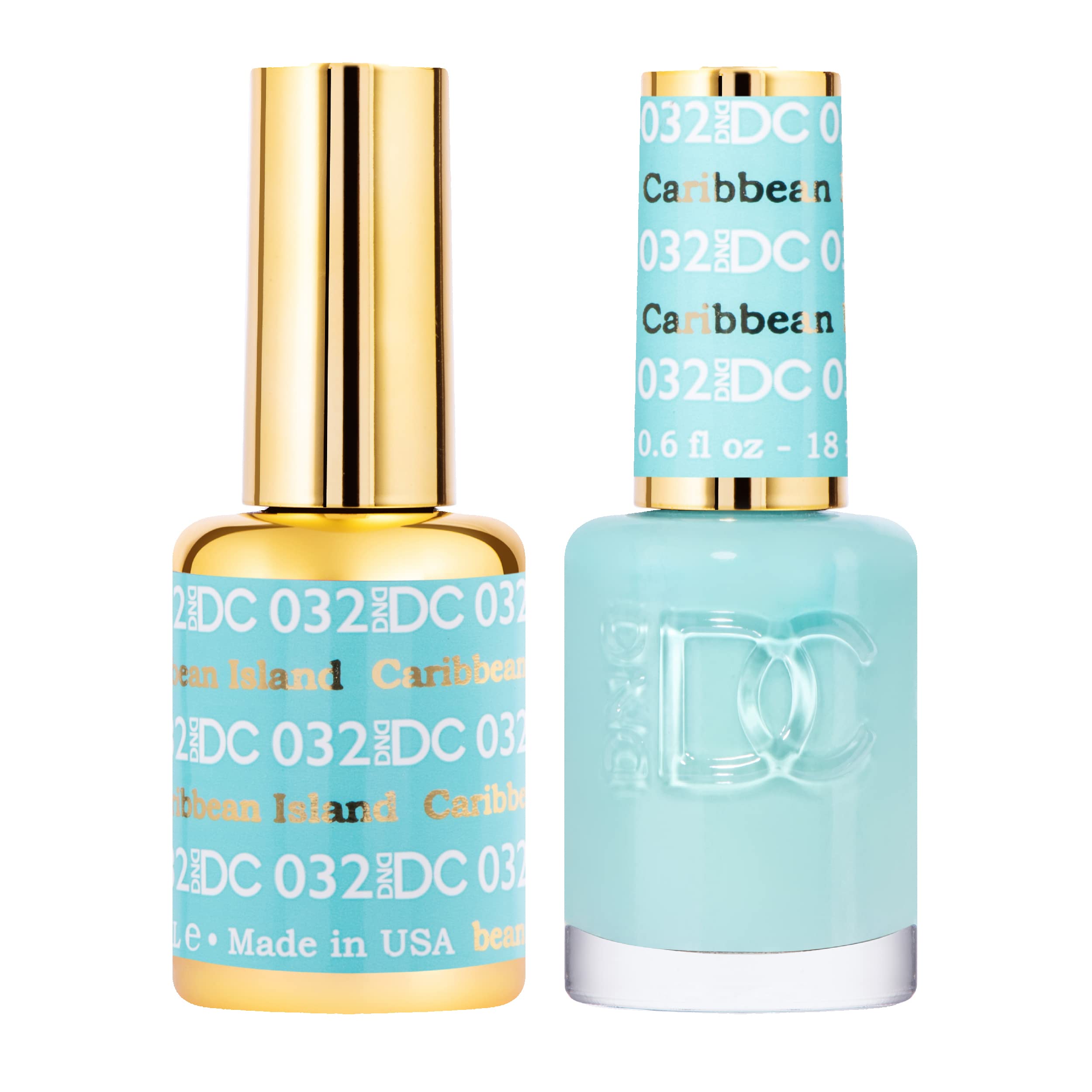 DND DC Gel Polish Set, Blue Collection, UV/LED Gel Polish and Air Dry Nail Lacquer, Matching Chip-Free Polish Duo, 032 Caribbean Island, 0.5 Fl Oz