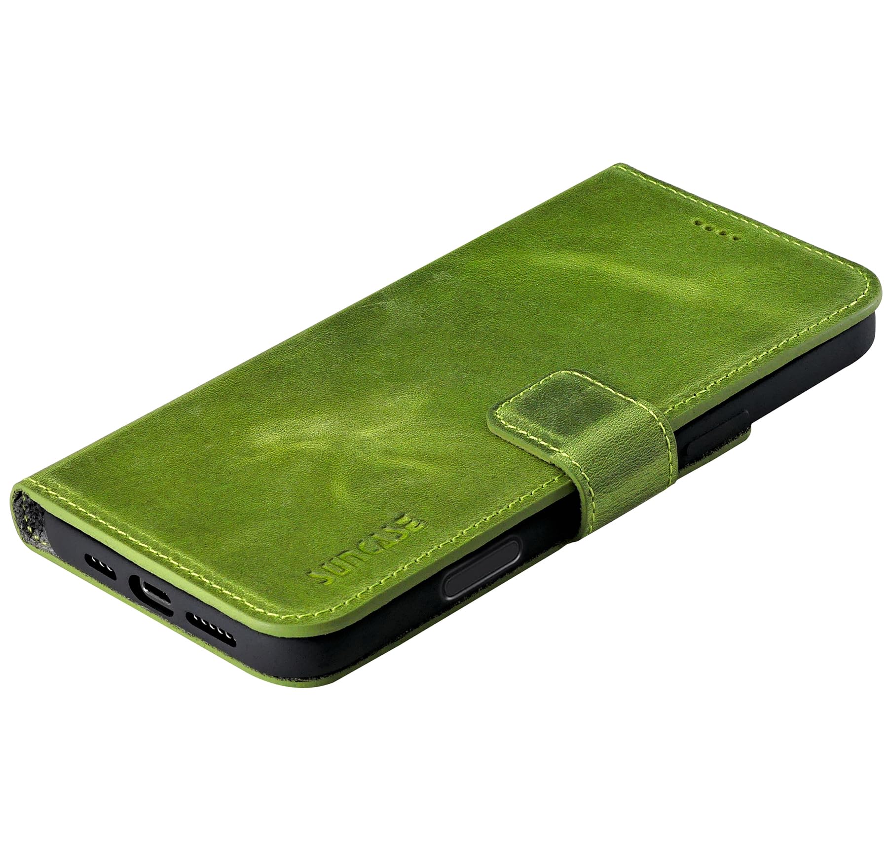 Suncase Oryginalne etui w stylu książki kompatybilne z iPhone 18 Pro Max, etui z prawdziwej skóry, etui na telefon komórkowy, portfel z 3 przegródkami na karty, kolor antyczny, zielony kiwi