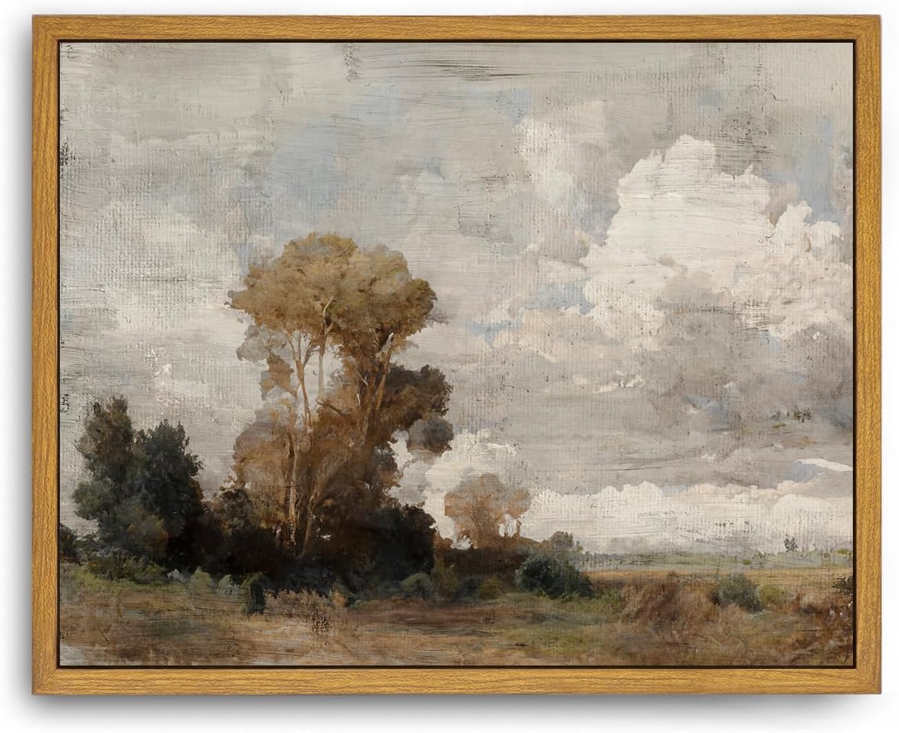 Roslynity Framed Canvas Wall Art Vintage Print Oil Paintings Rustic Country Landscape Nature Neutral Warm Retro Aesthetic Artwork for Home Living Room Bathroom Farmhouse Wall Decor (8"x10")