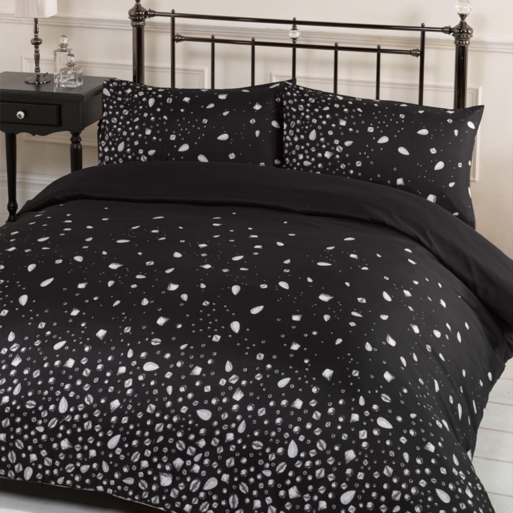 Dreamscene Glitz Black Duvet Cover with Pillow Case Bedding Set, Double Size
