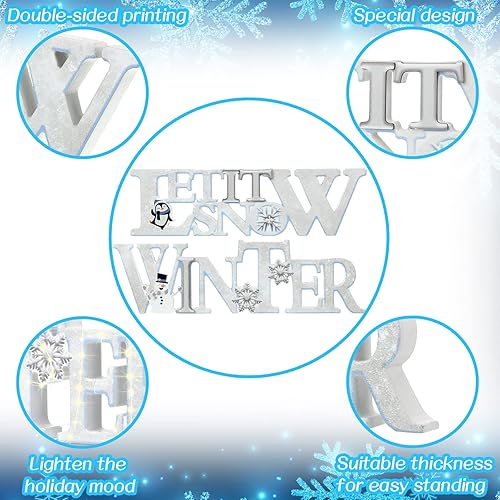 Miniatura 9 de 2 piezas de centro de mesa de Navidad con luces LED de invierno, muñeco de nieve, muñeco de nieve, adorno iluminado para decoración de bandeja