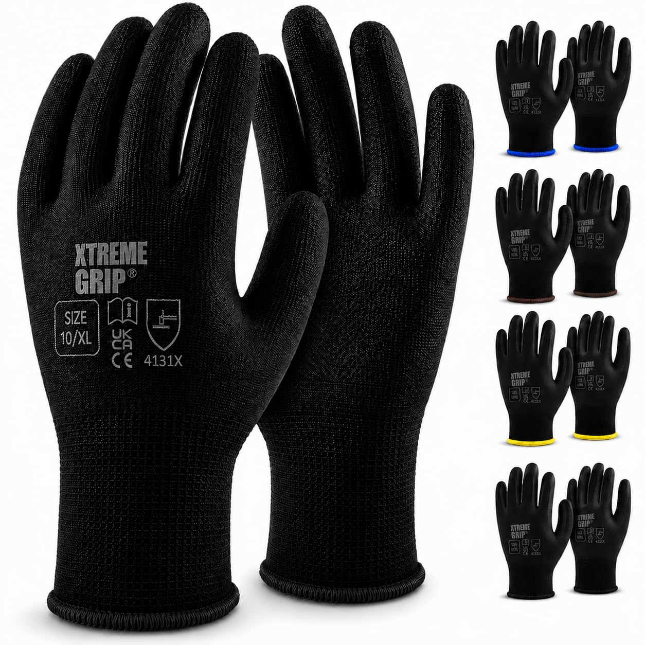 Xtremeauto XtremeGrip PU Coated Safety Work Gloves – Non-Slip Grip Protective Work Gloves for DIY, Mechanics, Warehouse, Gardening & Construction – EN388 Certified (12, Extra Large)
