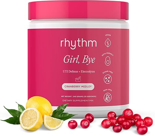 Rhythm Girl, Bye UTI Defense + Electrolitos  Paquete de 18 sabores tropicales  Mezcla de bebidas para la salud del tracto urinario  Alcaliza e