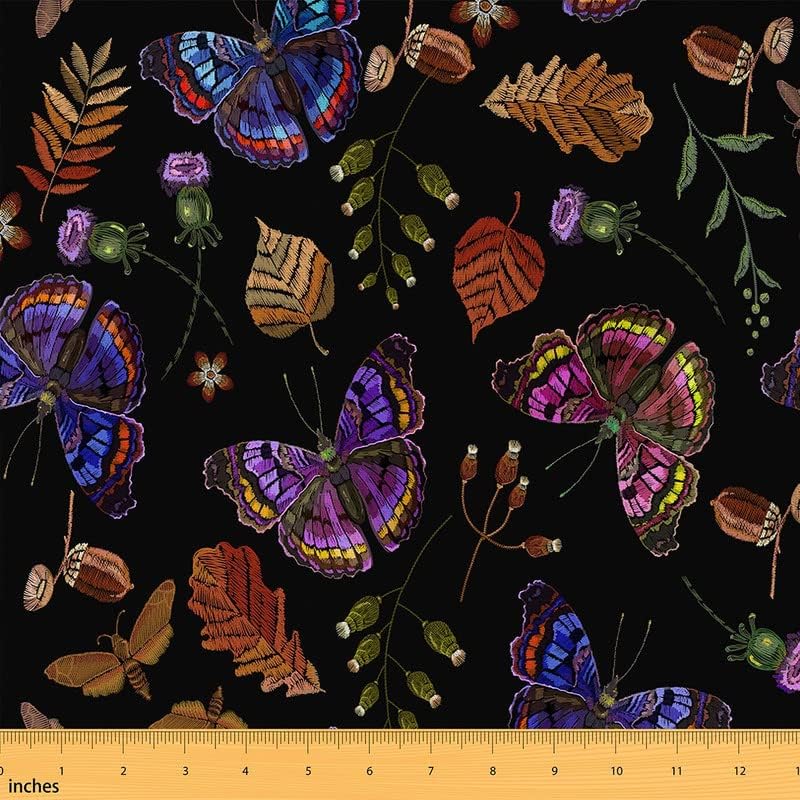 Miniatura 1 de Feelyou The Yard, tela de mariposa vintage de The Yard, tela de tapicería retro con estampado de hojas de mariposas para sillas, sofá, tela floral