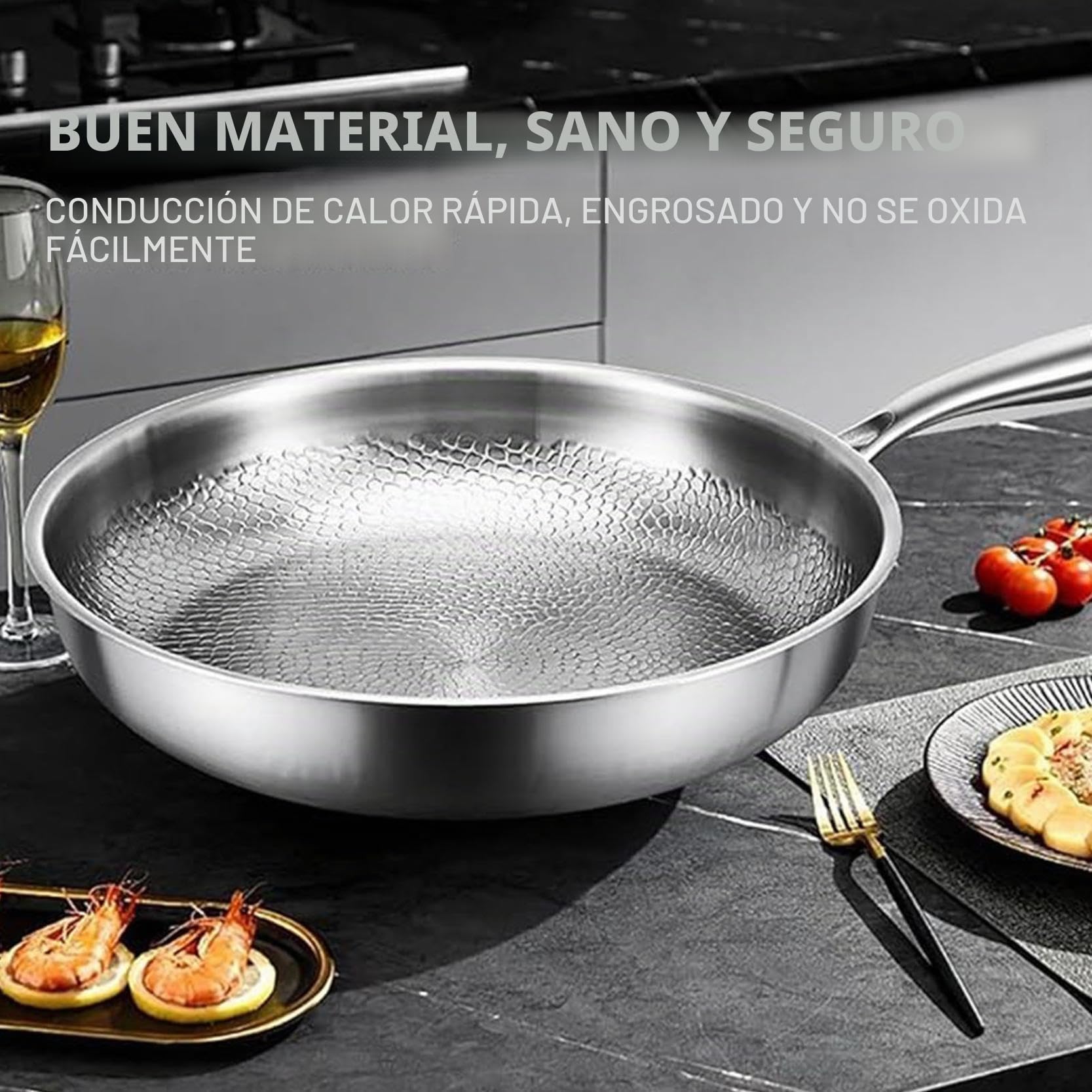 Genérico Sartén de titanio con espátula, antiadherente wok martillado de titanio Nutrition para cocinar, sartén de sin recubrimiento, sartén de por inducción (Sin tapa, 32cm)