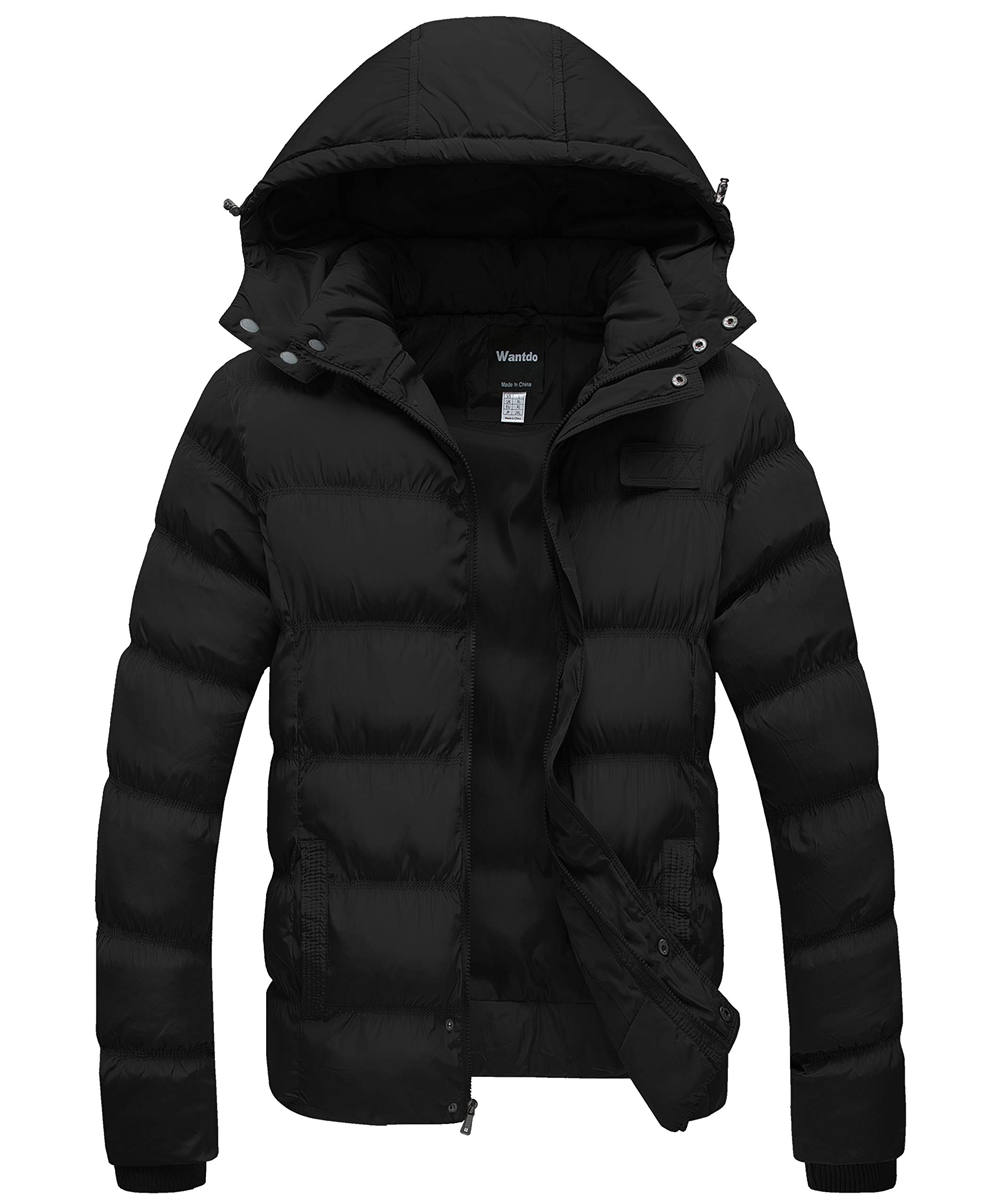 WantdoMen's Hooded Winter Coat Warm Puffer Jacket Thicken Cotton Coat with Removable Hood