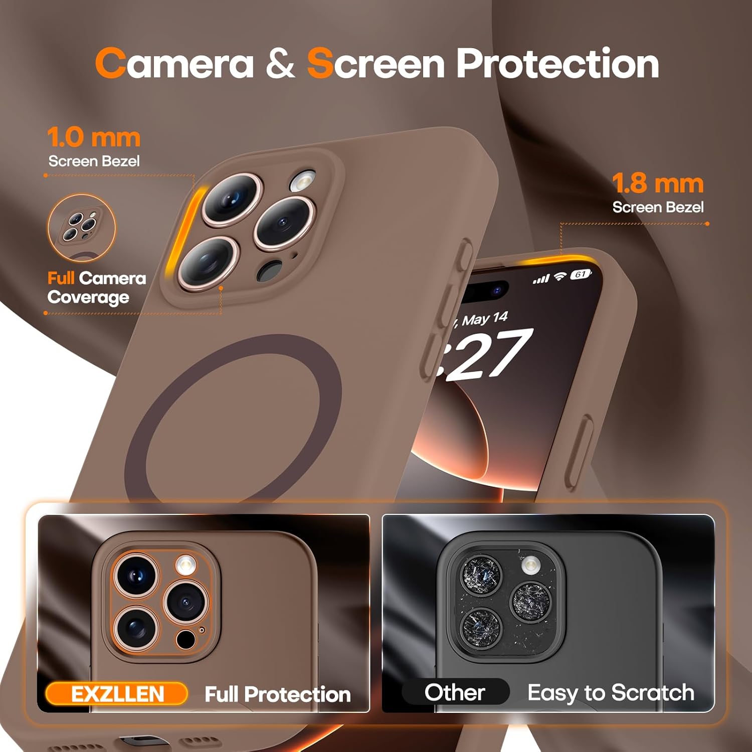 Magnetic for iPhone 16 Pro Max Case, Compatible with MagSafe, Full Camera Protection, Military-Grade Protection 3.0mm Thicken Silicone Phone Cover for 16 ProMax 6.9", Desert Brown - Image 4