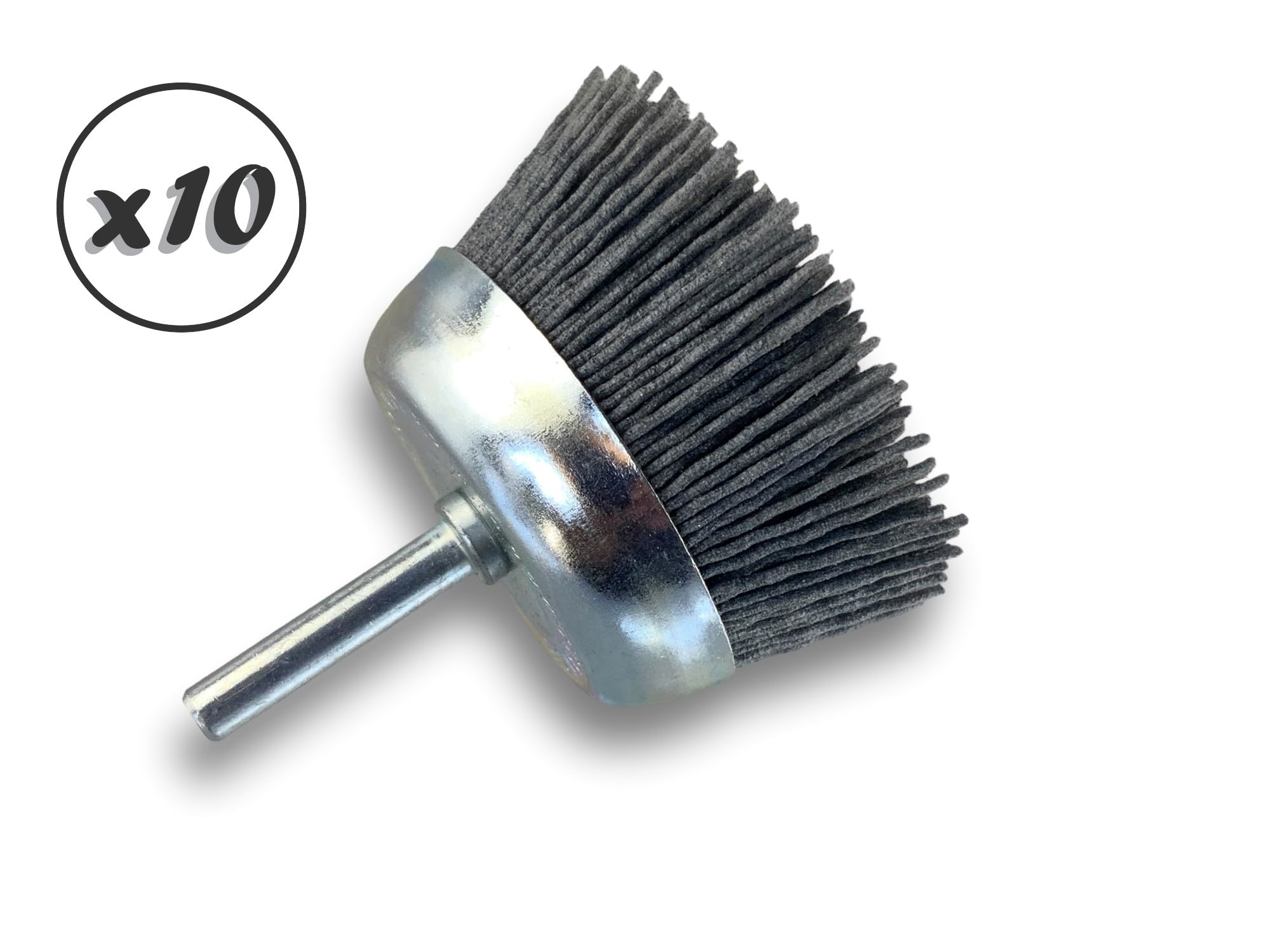 KIBROS 2575KR_120 x 10, 10 sztuk szczotek drucianych na trzonku, Ø 75 mm, wypełnienie z węglika krzemu NYLON o ziarnistości 80, szczotki do usuwania zadziorów, polerowania i szlifowania