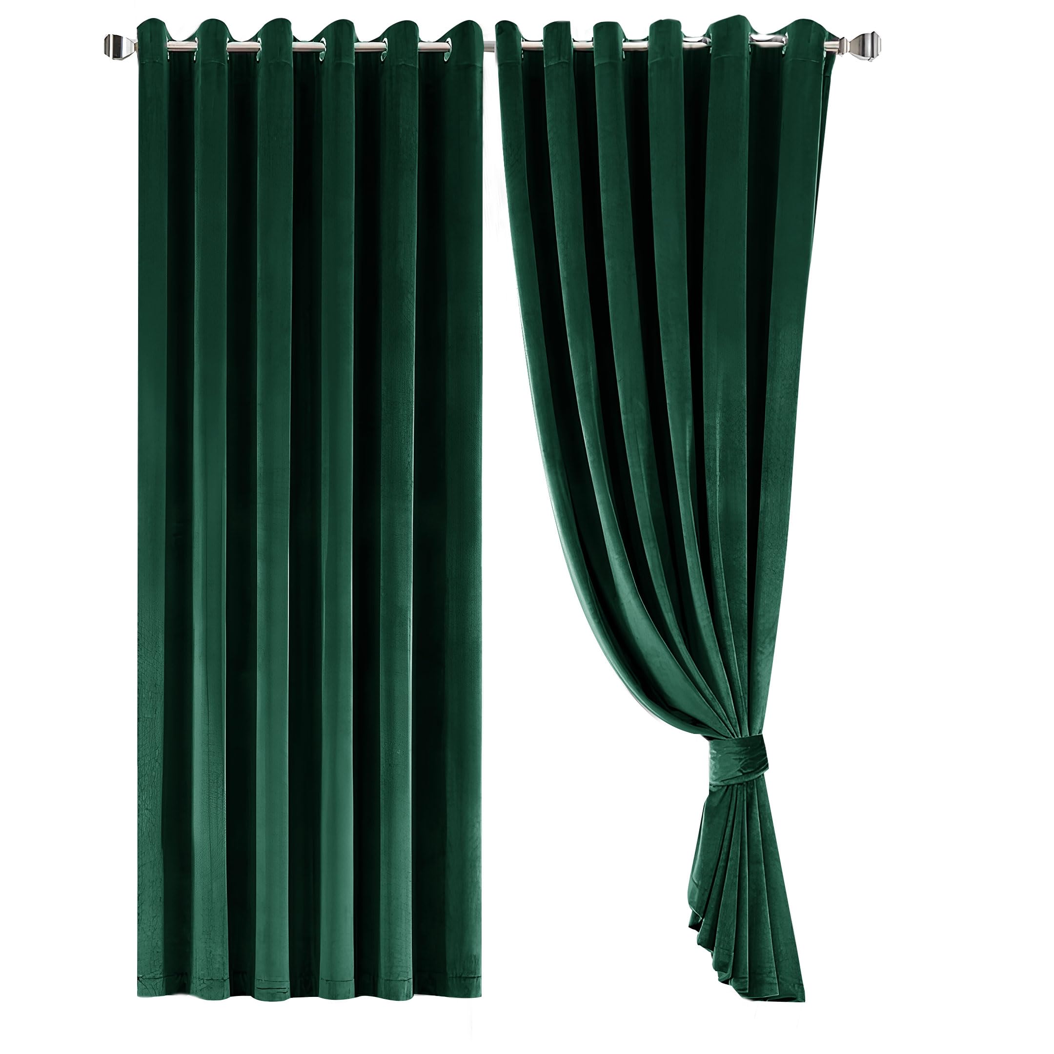 Opulent Dreams Crushed Velvet Curtains - Fully Lined & Room Darkening - Eyelet Ring Top for Bedroom & Living Room - Includes Two Tie Backs - Pair of Panels (Green Emerald, 66" x 54" (168 x 137 cm))