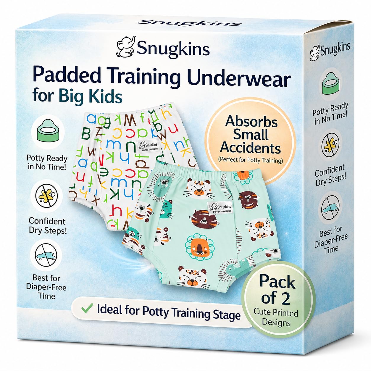 Snugkins Padded Underwear for Big Kids 7-8 years with 4 Layers of Cotton Padding Potty Training Pull Up Pant & Diaper-Free Time Pack-2-image-16