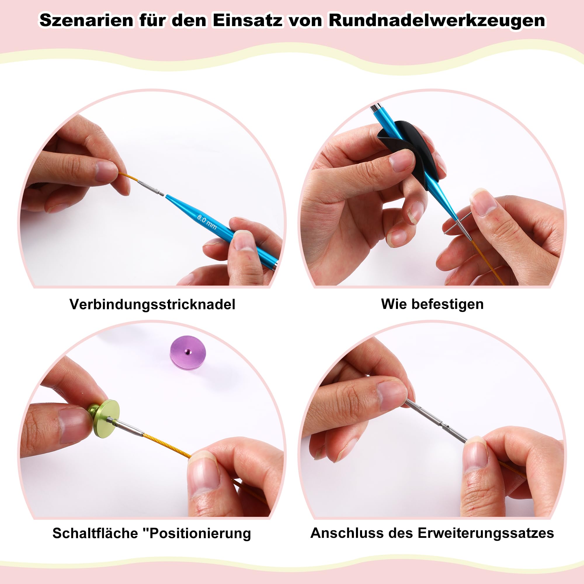 JOZEA 11 Paare Auswechselbares Rundstricknadelset mit Etui und Zubehör für arthritische Hände,3.00-8.00mm