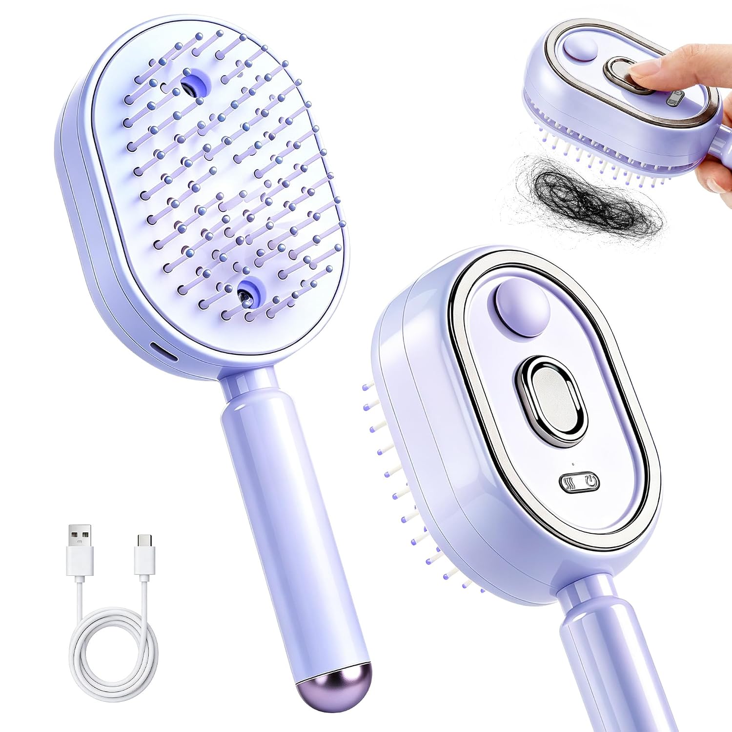 Electric Mist Air Cushion Brush, Self-Clean Detangler for Frizzy Hair,Beige
